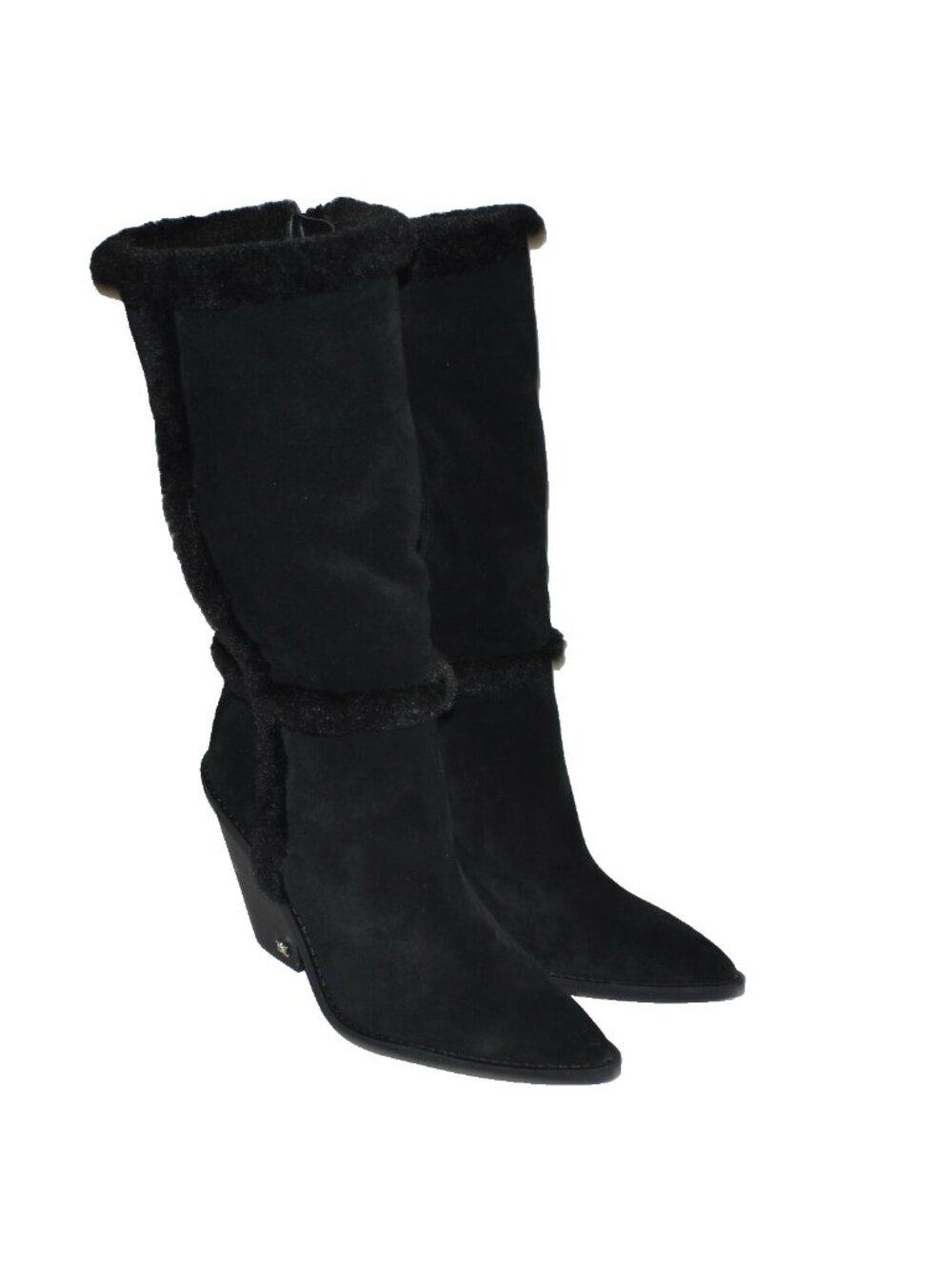 New! Sam Edelman Ilsa Faux Fur Trim Block Heel Boot Black Size 9 M DD28